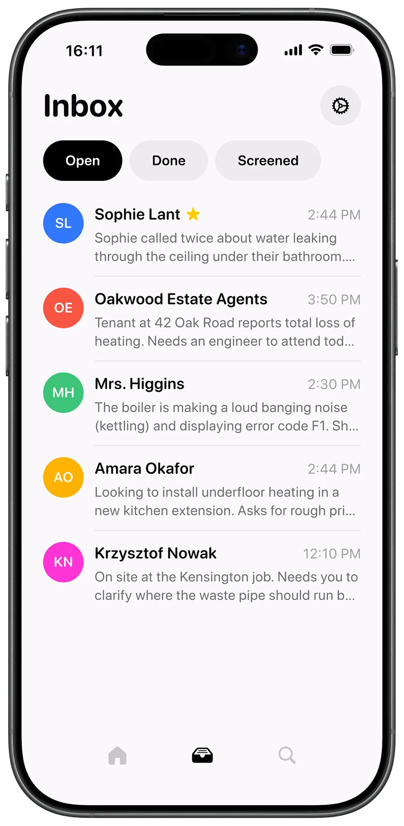 Clara inbox screen